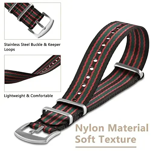 RoYiio Watch Band for Lug Width 20mm/22mm Premium Ballistic Nylon, Comfortable and Breathable, Stainless Steel Buckle, Classic Nylon Strap for Men and Women - 2