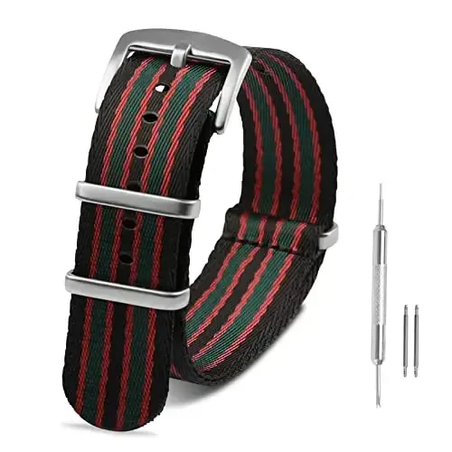 RoYiio Watch Band for Lug Width 20mm/22mm Premium Ballistic Nylon, Comfortable and Breathable, Stainless Steel Buckle, Classic Nylon Strap for Men and Women - 1