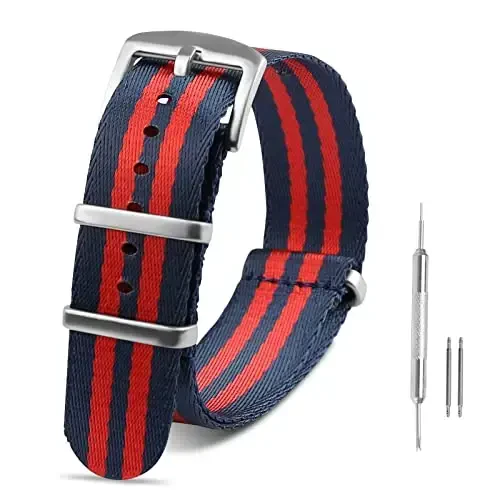 RoYiio Watch Band for Lug Width 20mm/22mm Premium Ballistic Nylon, Comfortable and Breathable, Stainless Steel Buckle, Classic Nylon Strap for Men and Women - 1
