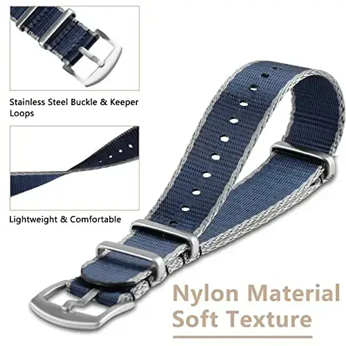 RoYiio Watch Band for Lug Width 20mm/22mm Premium Ballistic Nylon, Qulay va Nafas oladigan, Zanglamaydigan Po'lat Toka, Erkaklar va Ayollar uchun Klassik Neylon Tasma - 2