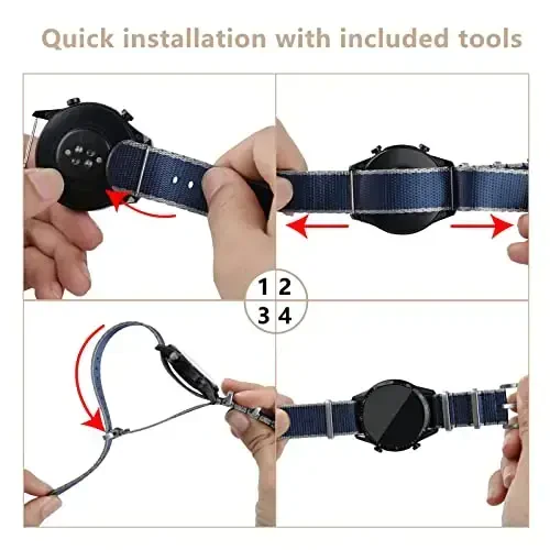 RoYiio Watch Band Lug kengligi 20mm/22mm Premium Ballistik neylon, Qulay va nafas oladigan, zanglamaydigan po'lat tokka, erkaklar va ayollar uchun klassik neylon tasma - 5