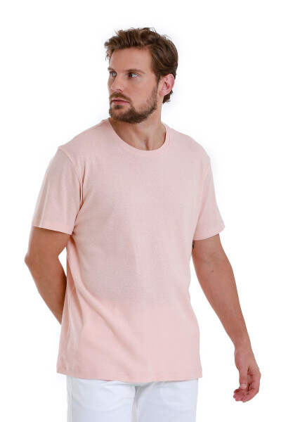 Розовая футболка льняная прямого кроя с круглым вырезом - 3