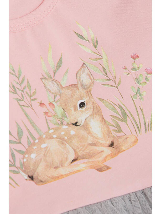 Розовое платье с длинным рукавом для девочек с милым принтом жирафа и цветочным дизайном (1,5-5 лет) - 4