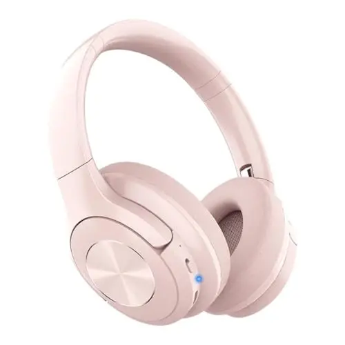 Pink Headphones Wireless Bluetooth Headphone Over Ear 65 Hours Playtime Foldable Deep Bass HiFi Stereo Wireless On Ear Headsets with Microphone Lightweight Soft Earmuff, for Phone,TV,Travel Pink 