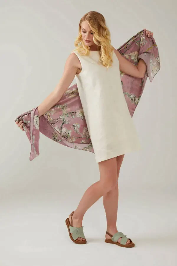 Розовый Ван Гог Миндальные Цветы 140x140 Квадратная Новая Весенне-Летняя Коллекция 100% Атласный Шелк Шарф - 1