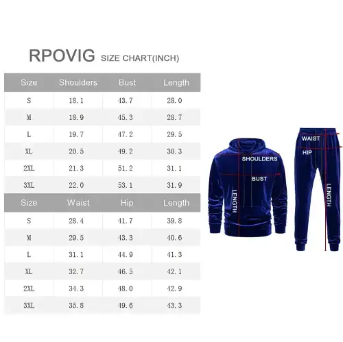 RPOVIG Men's 2 Piece Velvet Tracksuit Hoodie Drawstring Sweatsuit Sets Casual Outfits - 4
