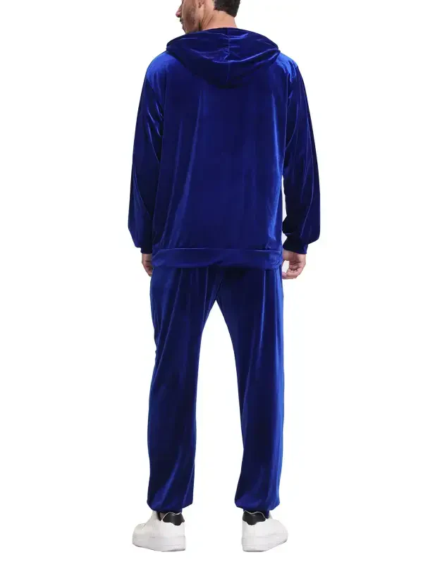 RPOVIG Men's 2 Piece Velvet Tracksuit Hoodie Drawstring Sweatsuit Sets Casual Outfits - 5