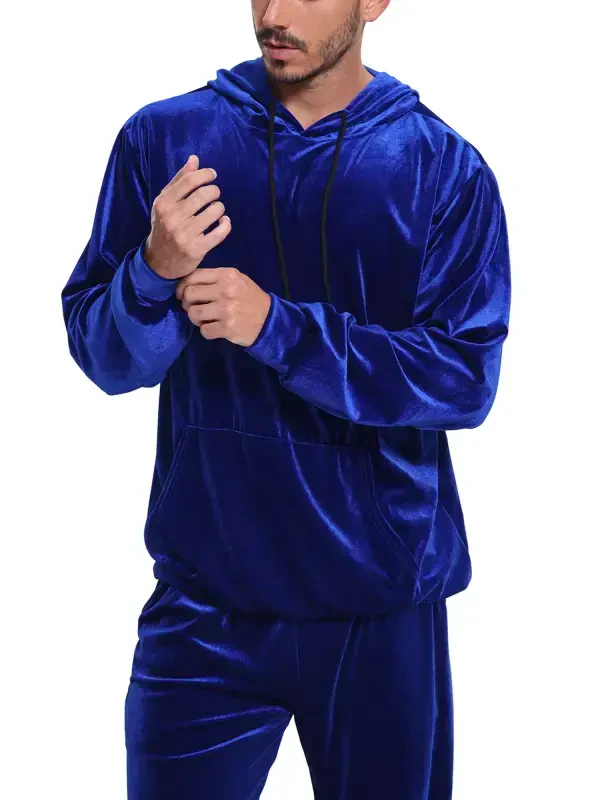 RPOVIG Men's 2 Piece Velvet Tracksuit Hoodie Drawstring Sweatsuit Sets Casual Outfits - 6