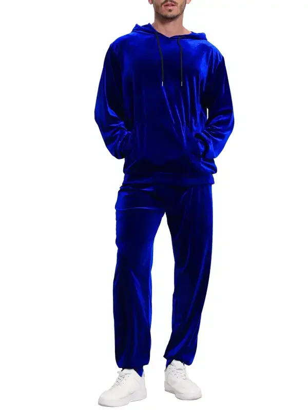 RPOVIG Men's 2 Piece Velvet Tracksuit Hoodie Drawstring Sweatsuit Sets Casual Outfits - 7