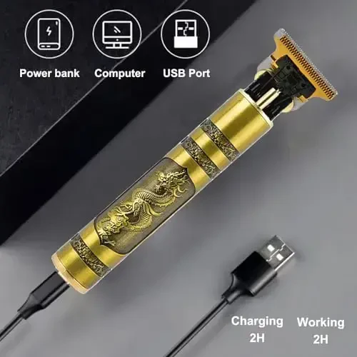 RQTYBUI erkaklar uchun soch kesuvchi mashinalar, simsiz elektr soch trimmer qayta zaryadlanuvchi soqol trimmer ustara, elektr T Blade Trimmer Zero Gapped Edgers soch kesish to'plami yo'riqnoma taroklari bilan (Dragon) - 3