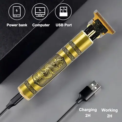 RQTYBUI Hair Clippers for Men, Cordless Electric Hair Trimmer Rechargeable Beard Trimmer Shaver, Electric T Blade Trimmer Zero Gapped Edgers Hair Cutting Kit with Guide Combs(Dragon) - 3