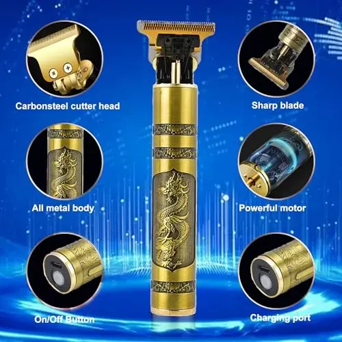 RQTYBUI Hair Clippers for Men, Cordless Electric Hair Trimmer Rechargeable Beard Trimmer Shaver, Electric T Blade Trimmer Zero Gapped Edgers Hair Cutting Kit with Guide Combs(Dragon) - 6