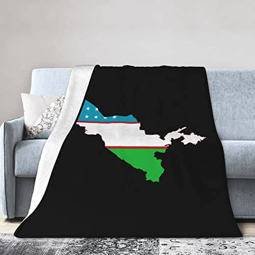 Rqwaaed Flag Map of Uzbekistan Throw Blankets Cozy Warm Lightweight Flannel Blanket for Sofa Bed Men and Women - 1