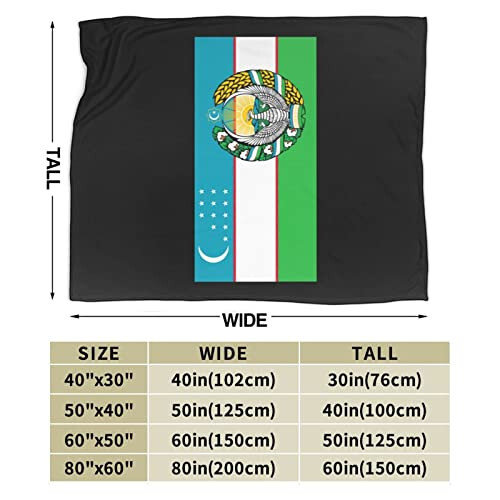 Rqwaaed Flag of Uzbekistan with Coat of arms Throw Blankets Cozy Warm Lightweight Flannel Blanket for Sofa Bed Men and Women - 2