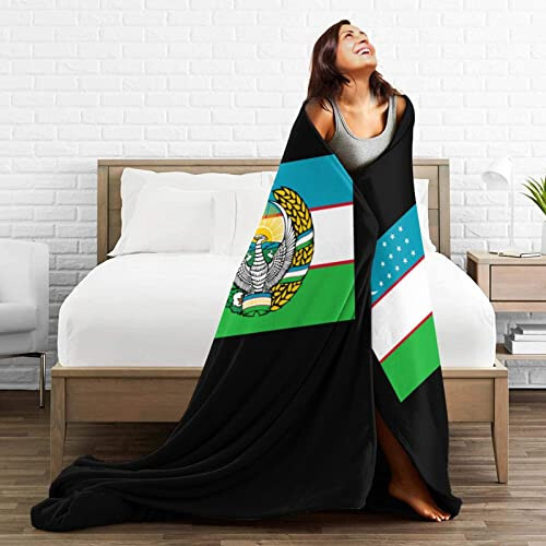 Rqwaaed Flag of Uzbekistan with Coat of arms Throw Blankets Cozy Warm Lightweight Flannel Blanket for Sofa Bed Men and Women - 4