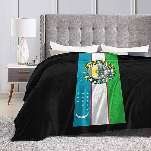 Rqwaaed Flag of Uzbekistan with Coat of arms Throw Blankets Cozy Warm Lightweight Flannel Blanket for Sofa Bed Men and Women - 5