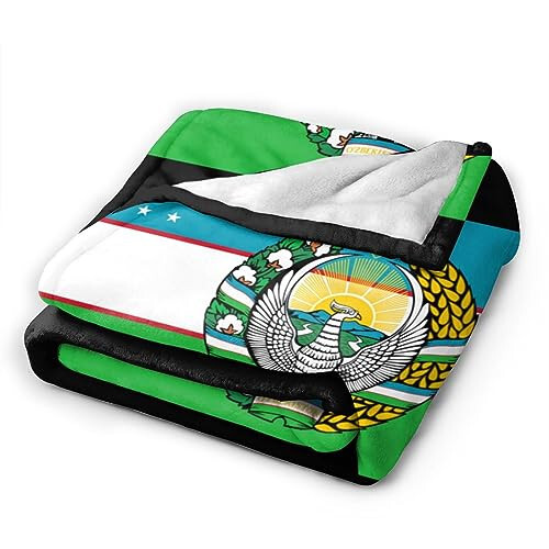 Rqwaaed Flag of Uzbekistan with Coat of arms Throw Blankets Cozy Warm Lightweight Flannel Blanket for Sofa Bed Men and Women - 6