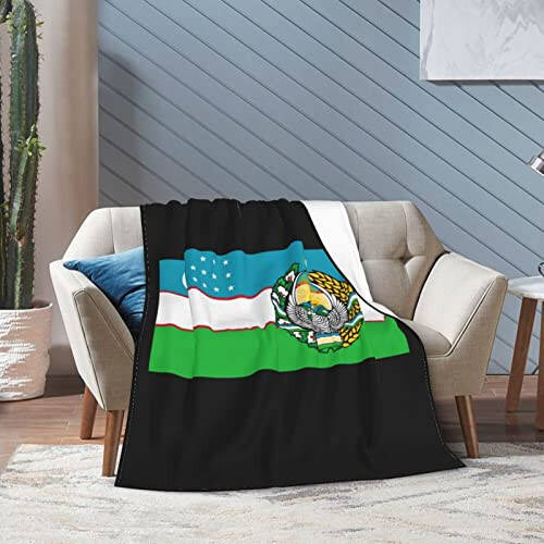 Rqwaaed Flag of Uzbekistan with Coat of arms Throw Blankets Cozy Warm Lightweight Flannel Blanket for Sofa Bed Men and Women - 7