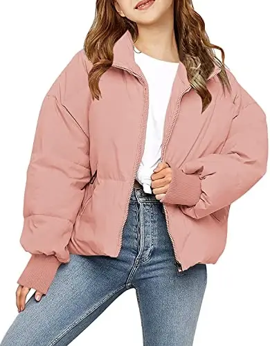 rrhass Girls Winter Long Sleeve Zip Puffer Jacket Kids Baggy Short Down Coats - 1