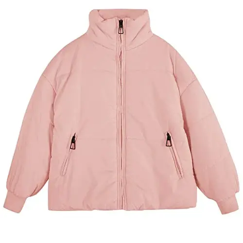 rrhass Girls Winter Long Sleeve Zip Puffer Jacket Kids Baggy Short Down Coats - 2
