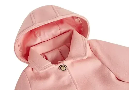 rrhddss Baby Girls Button Formal Coat Toddler Kids Hooded Woolen Jacket Kuzgi Qishki Ustki Kiyim - 4