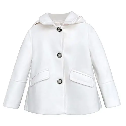 rrhss Baby Girls Button Formal Coat Toddler Kids Hooded Woolen Jacket Fall Winter Outwear - 2