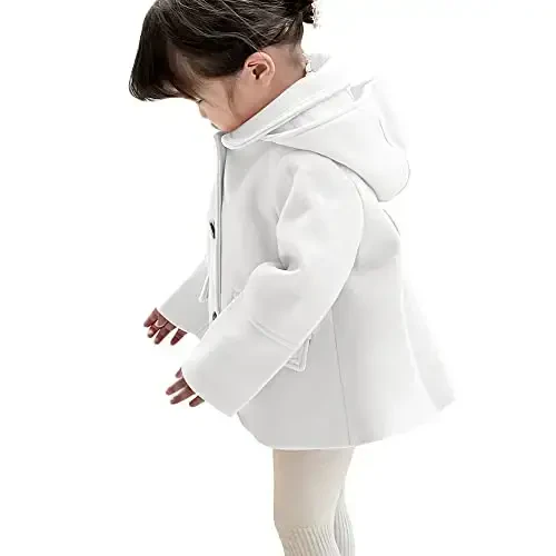 rrhss Baby Girls Button Formal Coat Toddler Kids Hooded Woolen Jacket Fall Winter Outwear - RRHSS