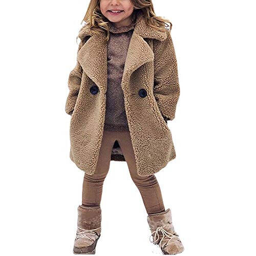 rrhs Baby Girls Faux Fur Teddy Long Coat Tollder Kids Winter Fleece Jacket Warm Outwear Clothes - 1