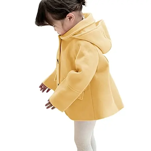 rrhss Baby Girls Button Formal Coat Toddler Kids Hooded Woolen Jacket Fall Winter Outwear 
