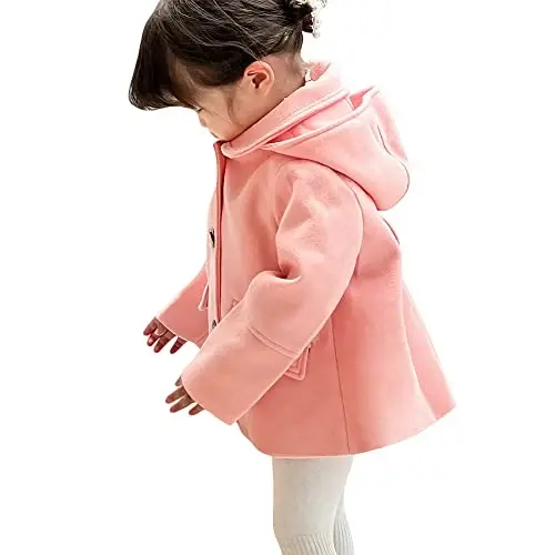 rrhss Baby Girls Button Formal Coat Toddler Kids Hooded Woolen Jacket Fall Winter Outwear - RRHSS