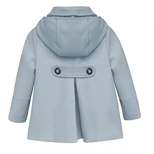 rrhss Baby Girls Button Formal Coat Toddler Kids Hooded Woolen Jacket Fall Winter Outwear - 3