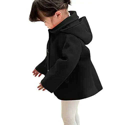 rrhss Baby Girls Button Formal Coat Toddler Kids Hooded Woolen Jacket Fall Winter Outwear - 1