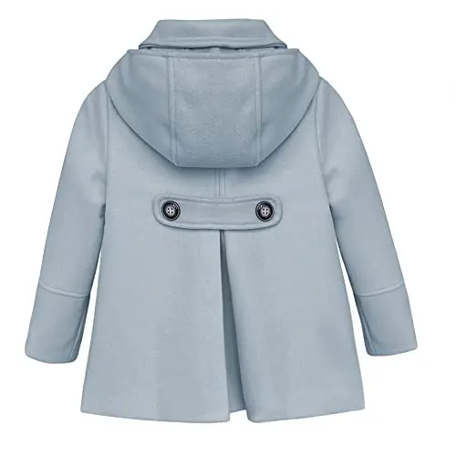 rrhss Baby Girls Button Formal Coat Toddler Kids Hooded Woolen Jacket Fall Winter Outwear - 3