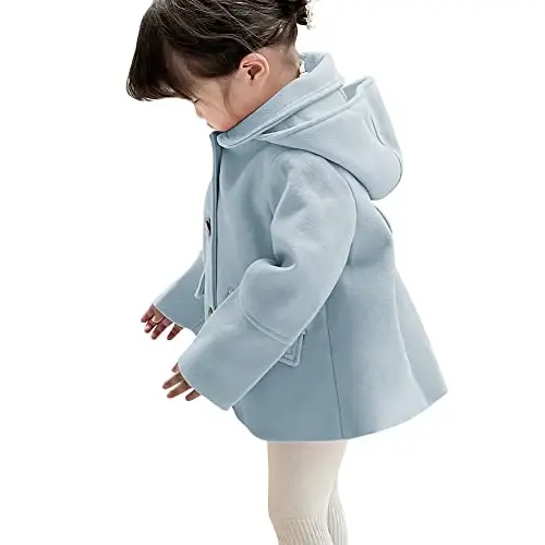 rrhss Baby Girls Button Formal Coat Toddler Kids Hooded Woolen Jacket Fall Winter Outwear 