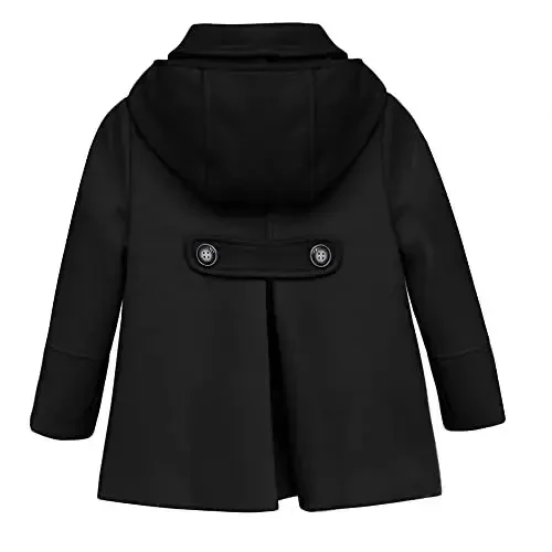 rrhss Baby Girls Button Formal Coat Toddler Kids Hooded Woolen Jacket Fall Winter Outwear - 3