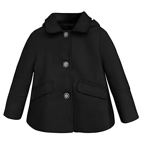 rrhss Baby Girls Button Formal Coat Toddler Kids Hooded Woolen Jacket Fall Winter Outwear - RRHSS (1)