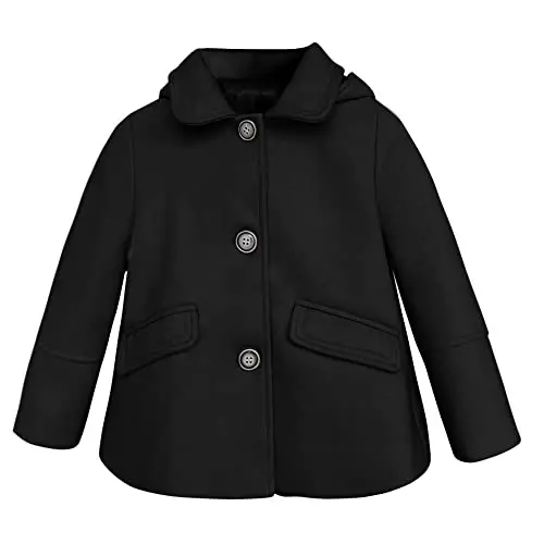rrhss Baby Girls Button Formal Coat Toddler Kids Hooded Woolen Jacket Fall Winter Outwear - 2
