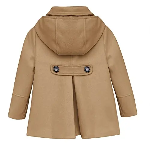 rrhss Baby Girls Button Formal Coat Toddler Kids Hooded Woolen Jacket Fall Winter Outwear - 3