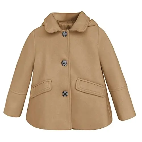 rrhss Baby Girls Button Formal Coat Toddler Kids Hooded Woolen Jacket Fall Winter Outwear - 7