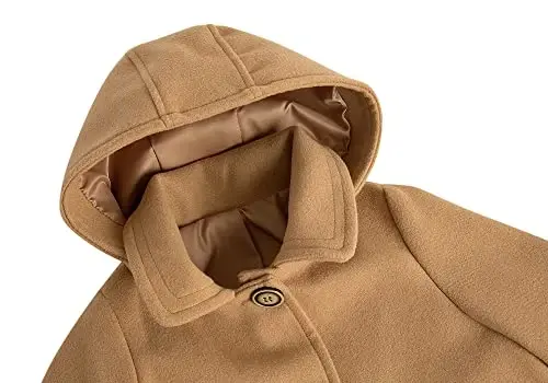 rrhss Baby Girls Button Formal Coat Toddler Kids Hooded Woolen Jacket Fall Winter Outwear - 9