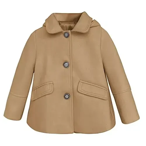 rrhss Baby Girls Button Formal Coat Toddler Kids Hooded Woolen Jacket Fall Winter Outwear - RRHSS (1)