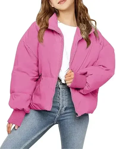 rrhss Girls Winter Long Sleeve Zip Puffer Jacket Kids Baggy Short Down Coats 