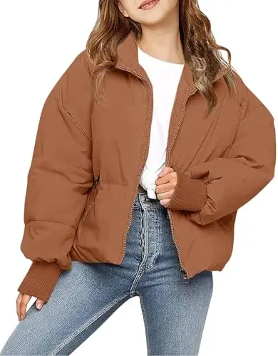 rrhss Girls Winter Long Sleeve Zip Puffer Jacket Kids Baggy Short Down Coats - 1