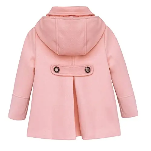 rrhss Baby Girls Button Formal Coat Toddler Kids Hooded Woolen Jacket Fall Winter Outwear - 3