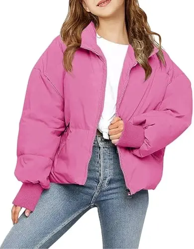 rrhss Girls Winter Long Sleeve Zip Puffer Jacket Kids Baggy Short Down Coats - 1