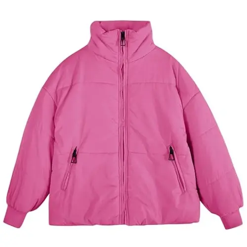 rrhss Girls Winter Long Sleeve Zip Puffer Jacket Kids Baggy Short Down Coats - 2