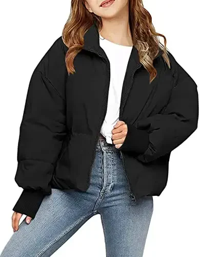 rrhss Girls Winter Long Sleeve Zip Puffer Jacket Kids Baggy Short Down Coats - RRHSS