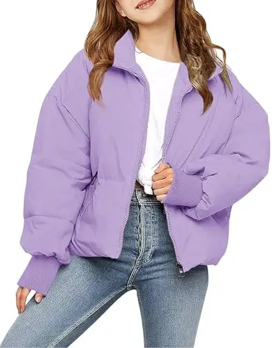 rrhss Girls Winter Long Sleeve Zip Puffer Jacket Kids Baggy Short Down Coats - 1