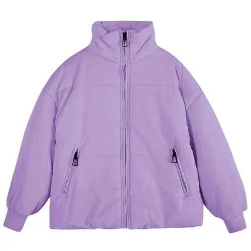 rrhss Girls Winter Long Sleeve Zip Puffer Jacket Kids Baggy Short Down Coats - 2