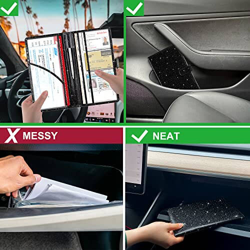 RSAquar Car Registration and Insurance Holder, Vehicle Glove Box Organizer Cool Car Accessories, Car Document Holder for Cards, Driver License & Essential Document, Black Glitter - 6